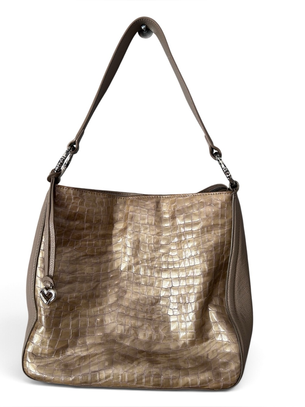 Brighton Cher Metallic Taupe Croc Embossed Leather Handbag U342769